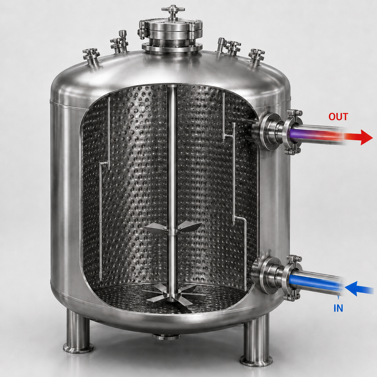 Jacketed reactor vessel with heat transfer surface on the shell